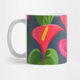 Bold Pink Flowers and Green Leaves Mug